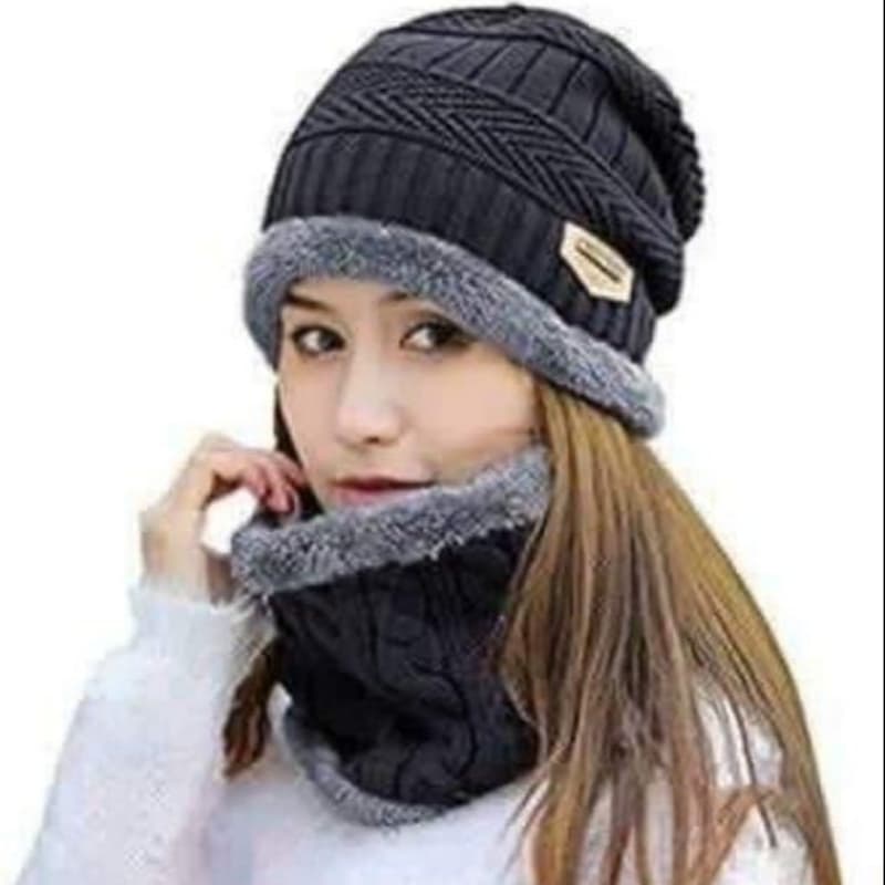 Beanie Wool Cap With Neck Warmer. Full Set-2 Pieces