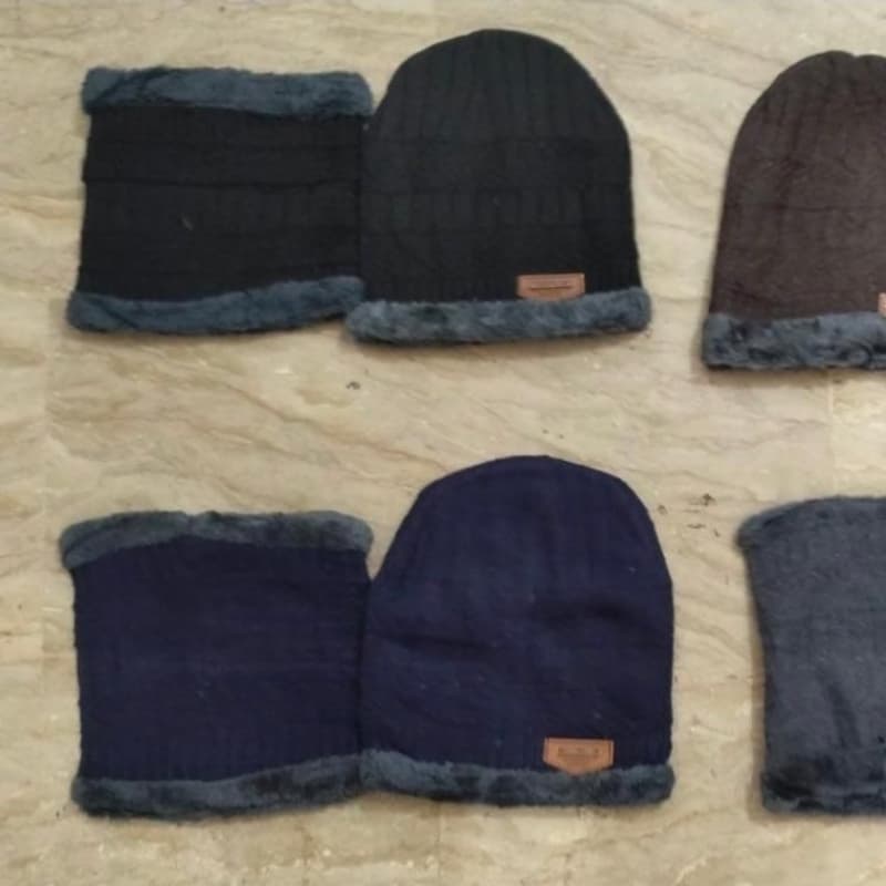 Beanie Wool Cap With Neck Warmer. Full Set-2 Pieces