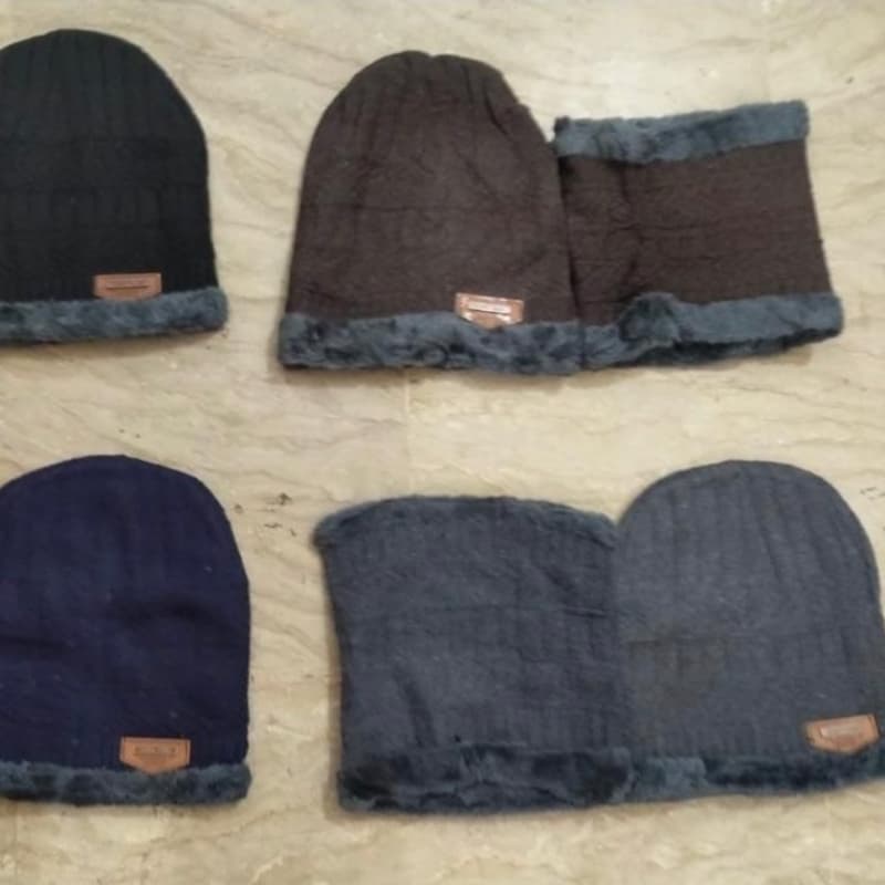 Beanie Wool Cap With Neck Warmer. Full Set-2 Pieces